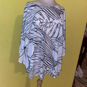 Chico's Black and White Striped Floral Tunic